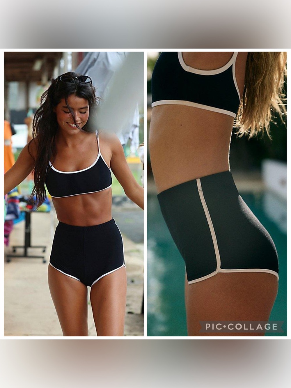 NWT new XS free people gnash towelling swim shorts black white trim High-waist